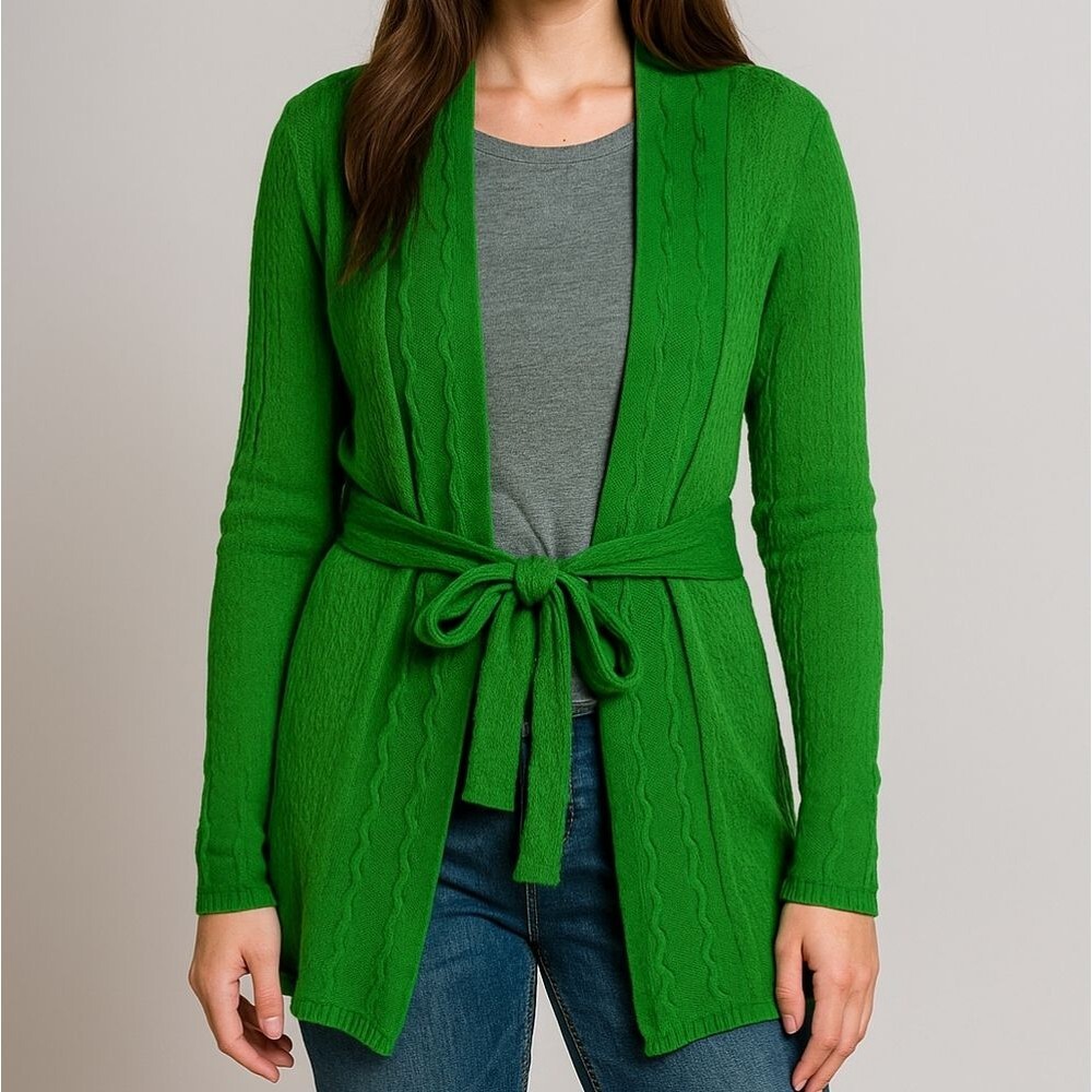 Knitted & Knotted | Green Linen Blend Tie Cardigan Bohemian Fairy Goblincore S